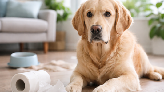 Retriever Dog With Toilet Paper on His Side